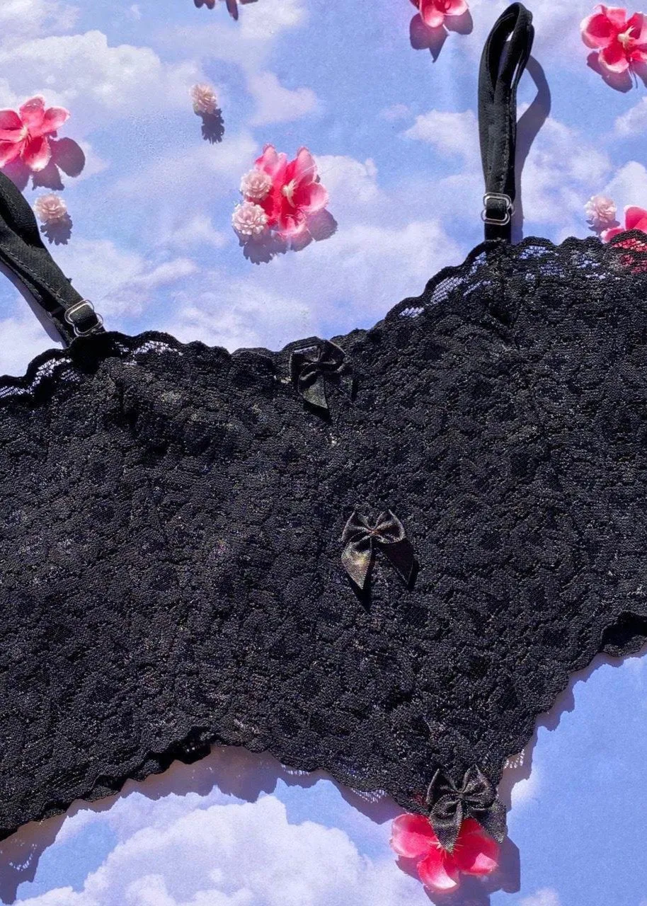 Longline Crop Bra Top | Black Lace