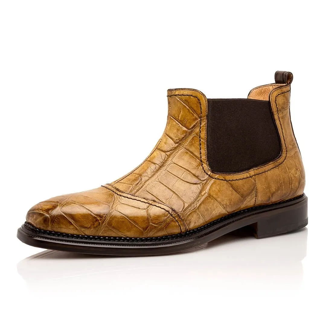 Mauri Chelsea in Mustard / Sport Rust Mens Hand Painted Exotic Alligator Chelsea Boots