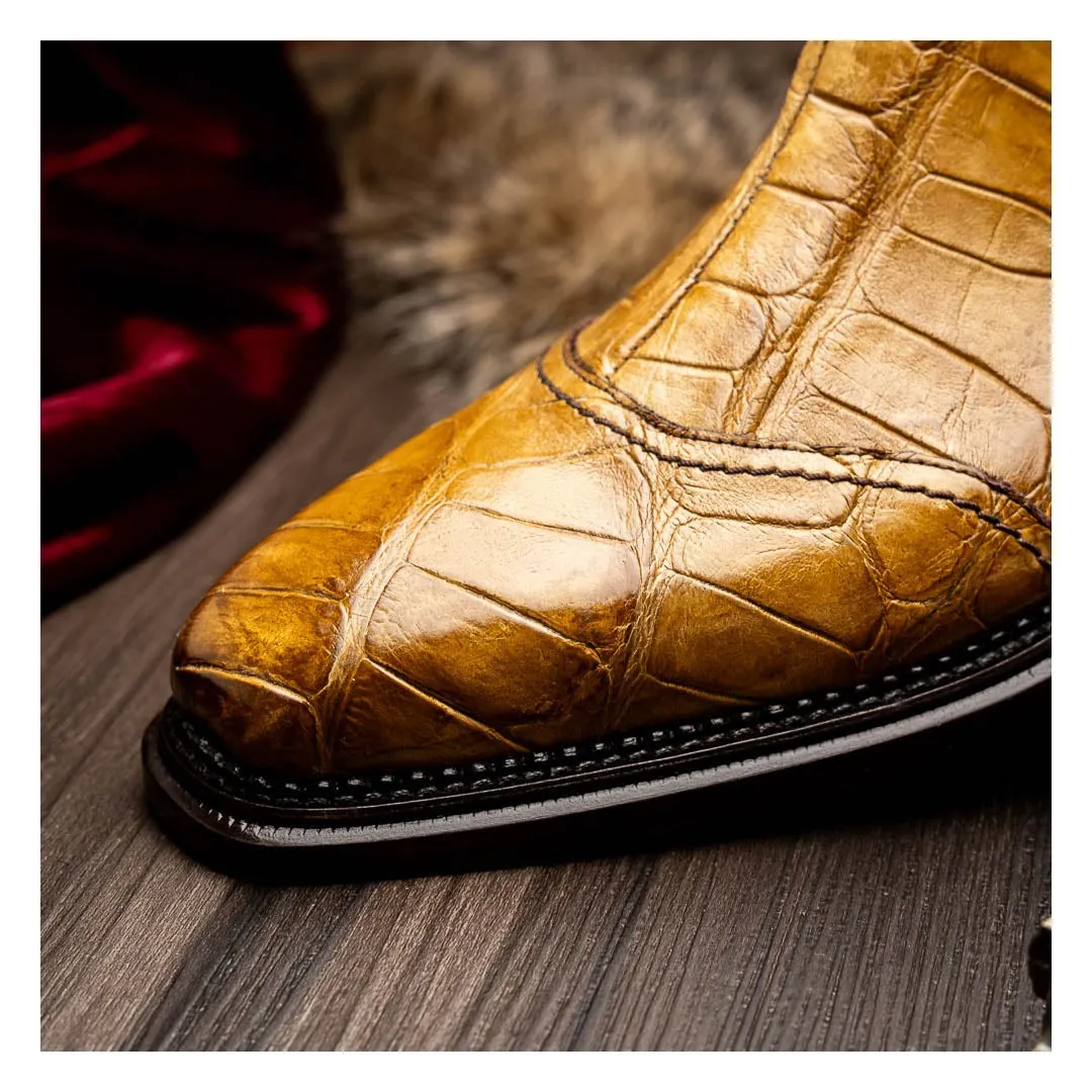 Mauri Chelsea in Mustard / Sport Rust Mens Hand Painted Exotic Alligator Chelsea Boots