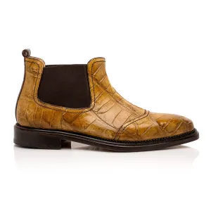 Mauri Chelsea in Mustard / Sport Rust Mens Hand Painted Exotic Alligator Chelsea Boots