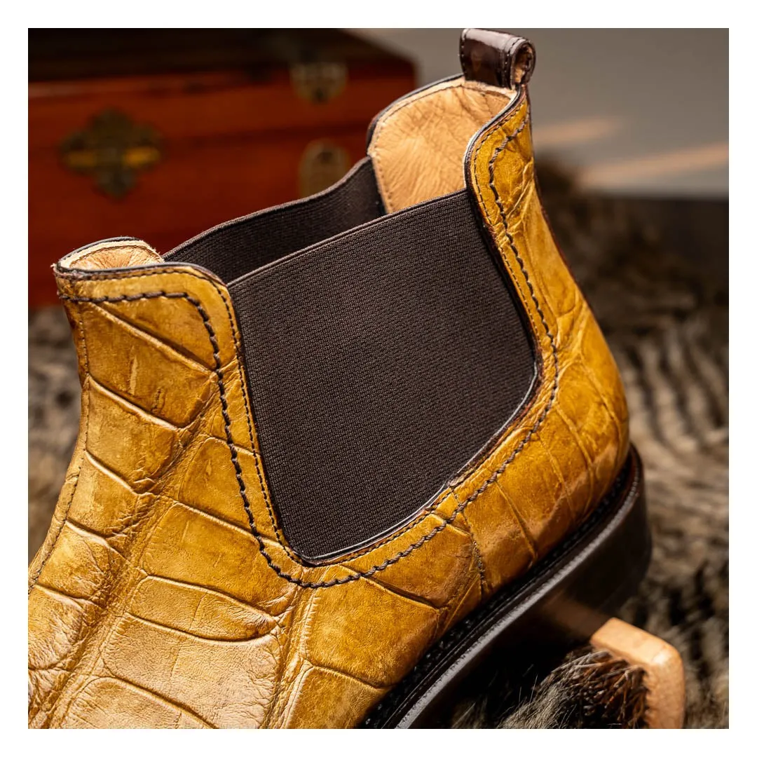 Mauri Chelsea in Mustard / Sport Rust Mens Hand Painted Exotic Alligator Chelsea Boots