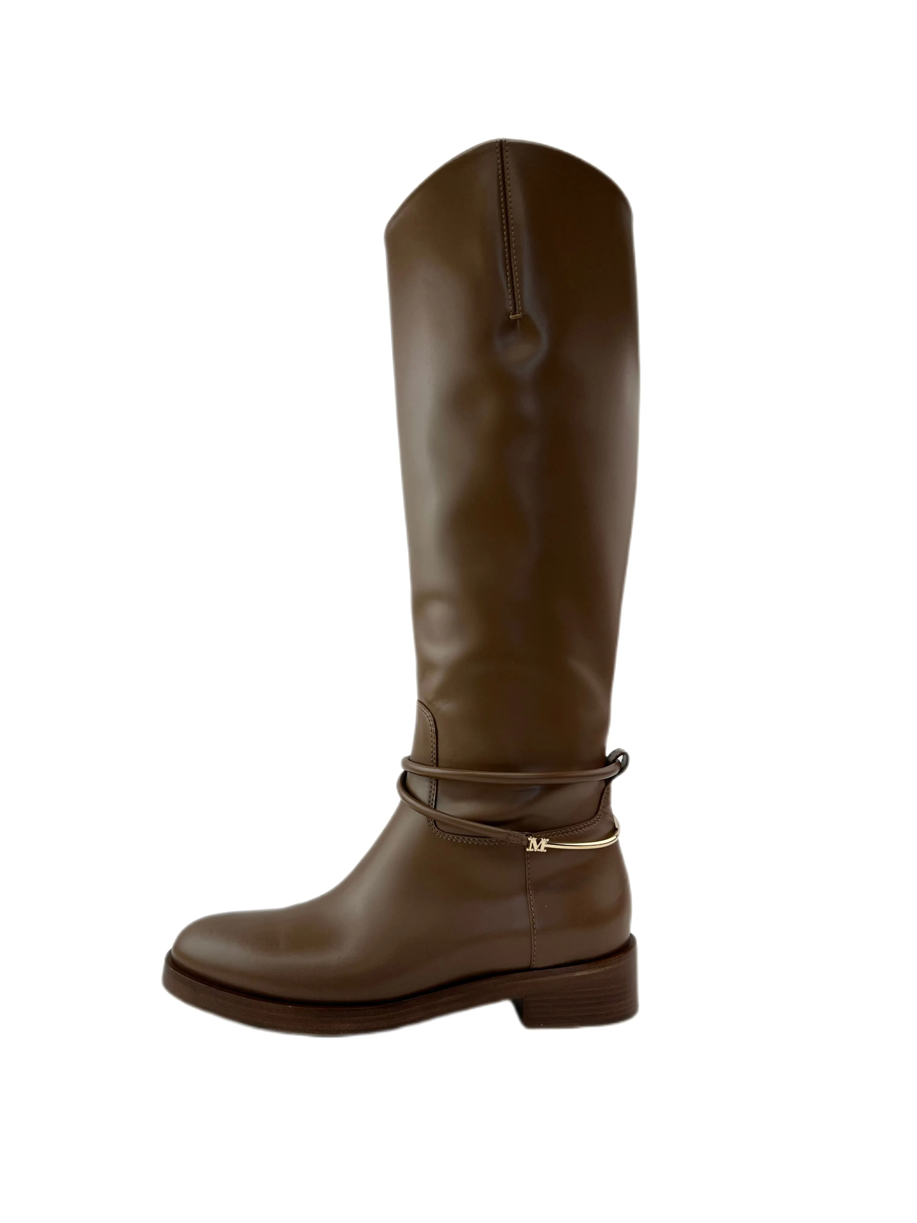 Max Mara Women's Vicuna Blanca Zipper Leather Knee Boots Size 7 NWT