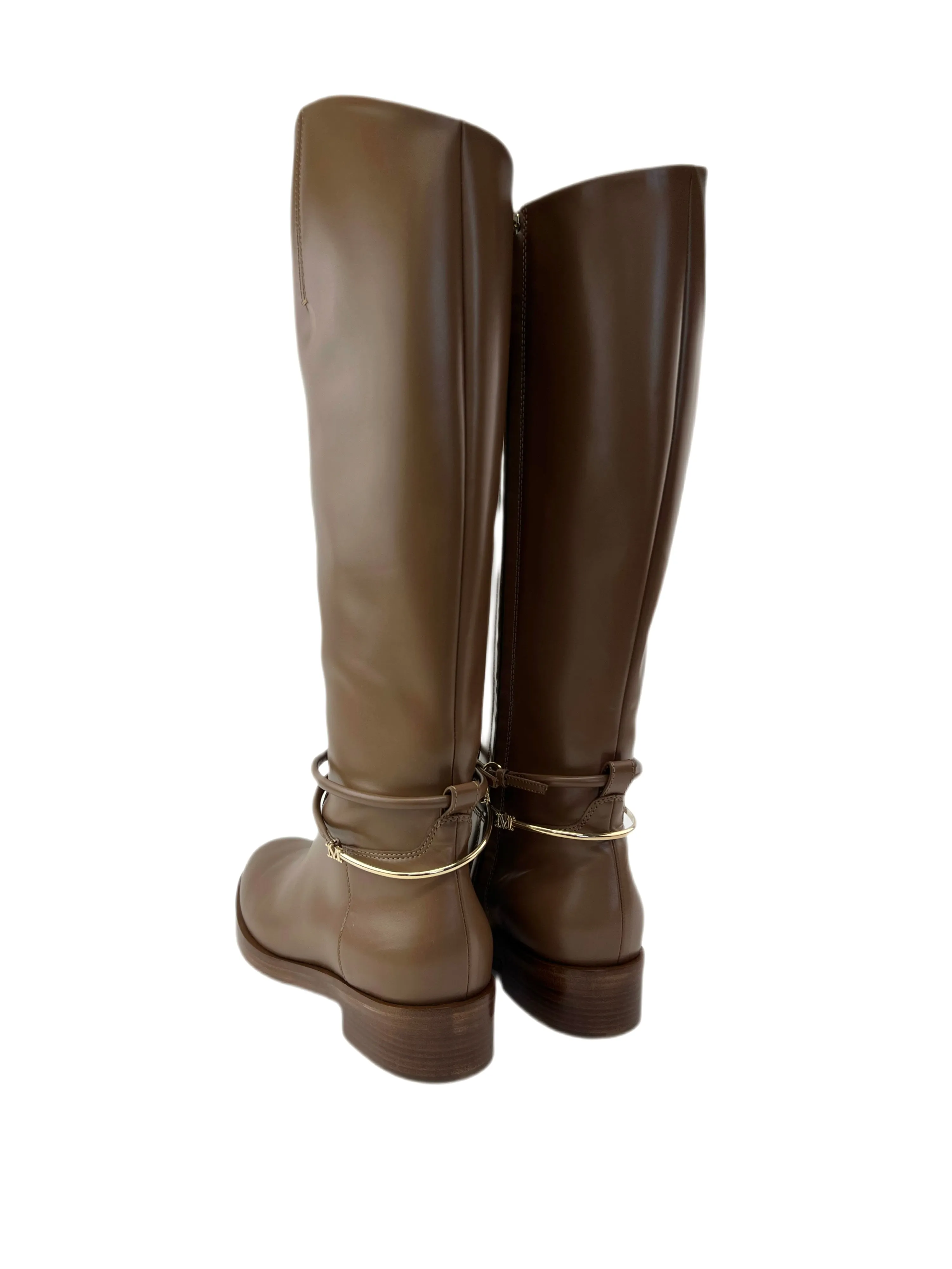 Max Mara Women's Vicuna Blanca Zipper Leather Knee Boots Size 7 NWT