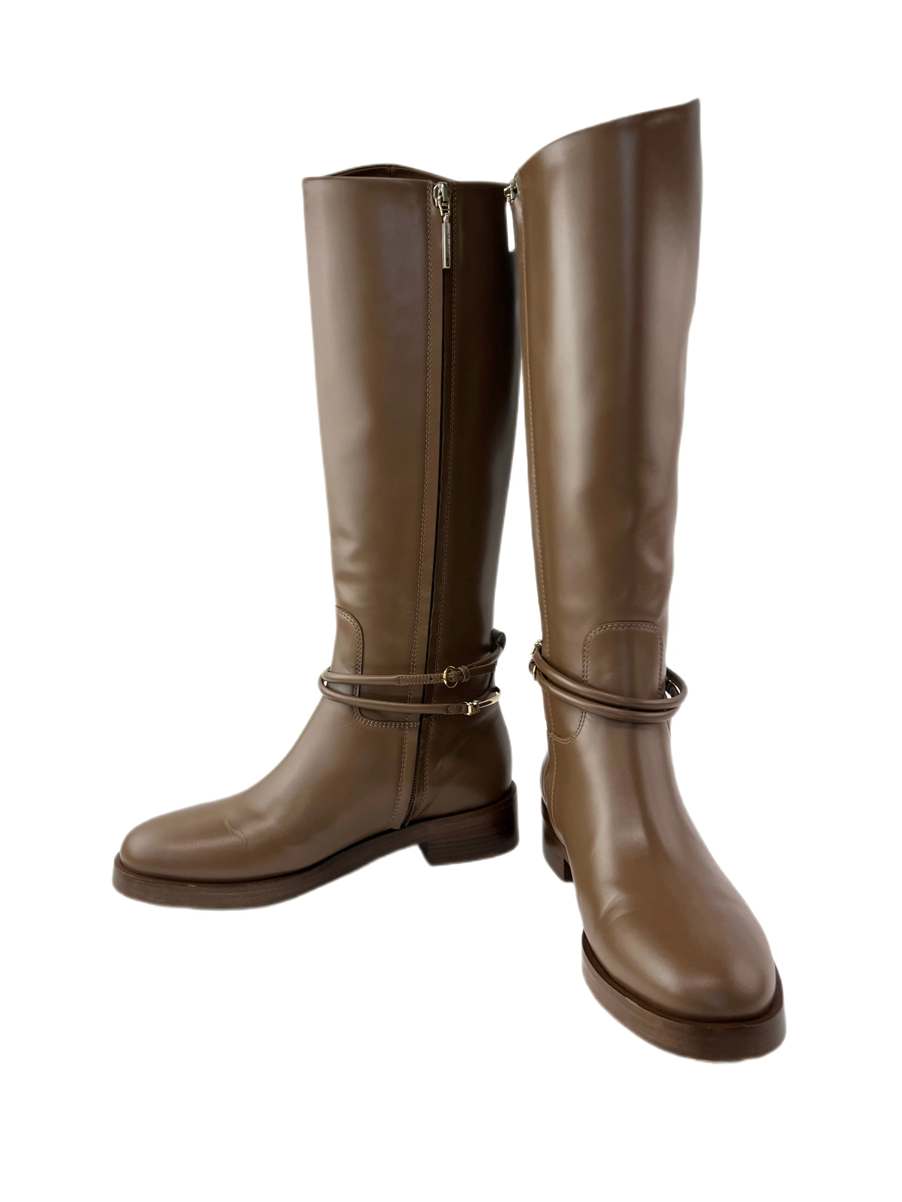 Max Mara Women's Vicuna Blanca Zipper Leather Knee Boots Size 7 NWT