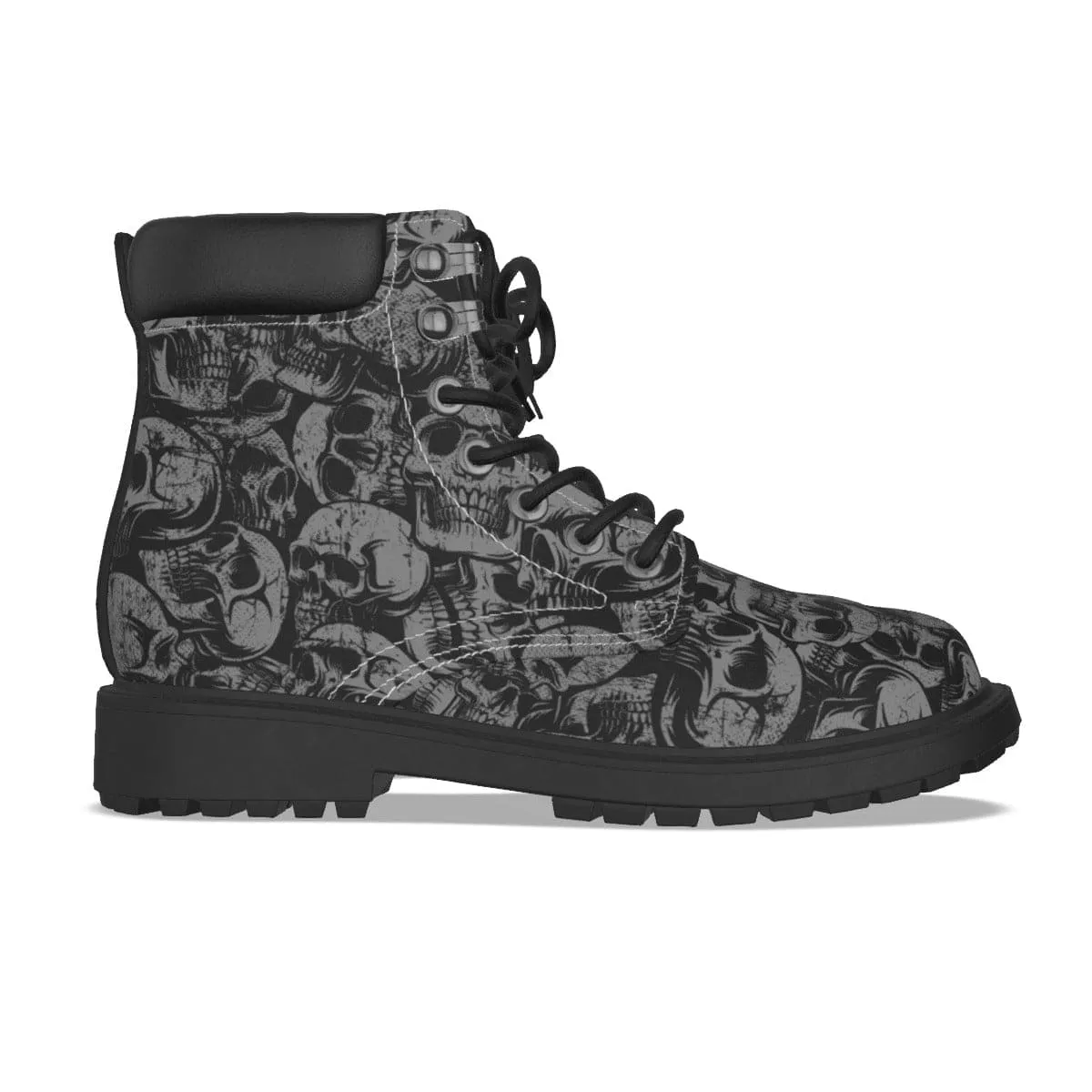 Men's Black Lots Of Skulls Short Boots