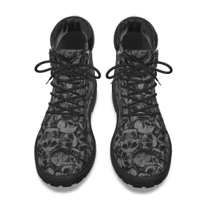 Men's Black Lots Of Skulls Short Boots