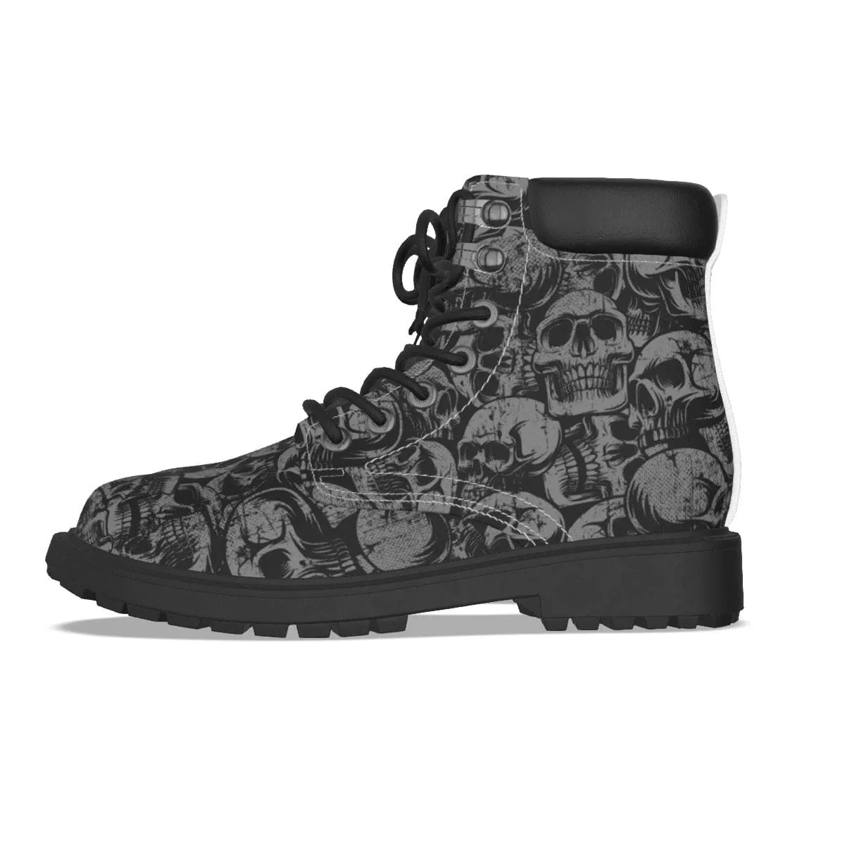 Men's Black Lots Of Skulls Short Boots