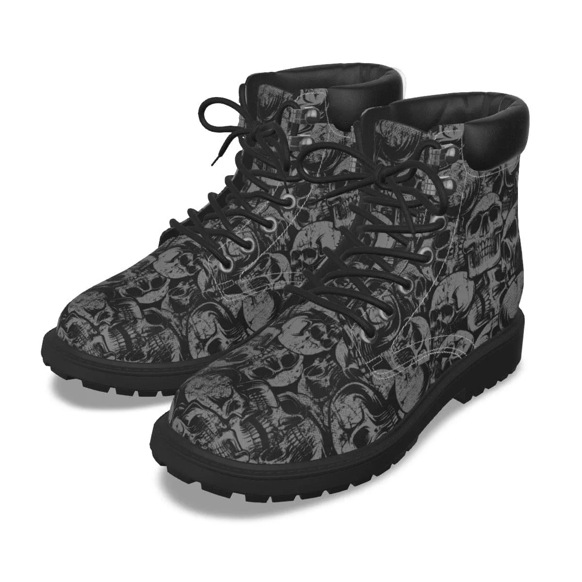 Men's Black Lots Of Skulls Short Boots