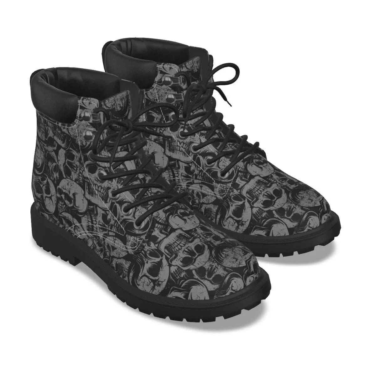 Men's Black Lots Of Skulls Short Boots