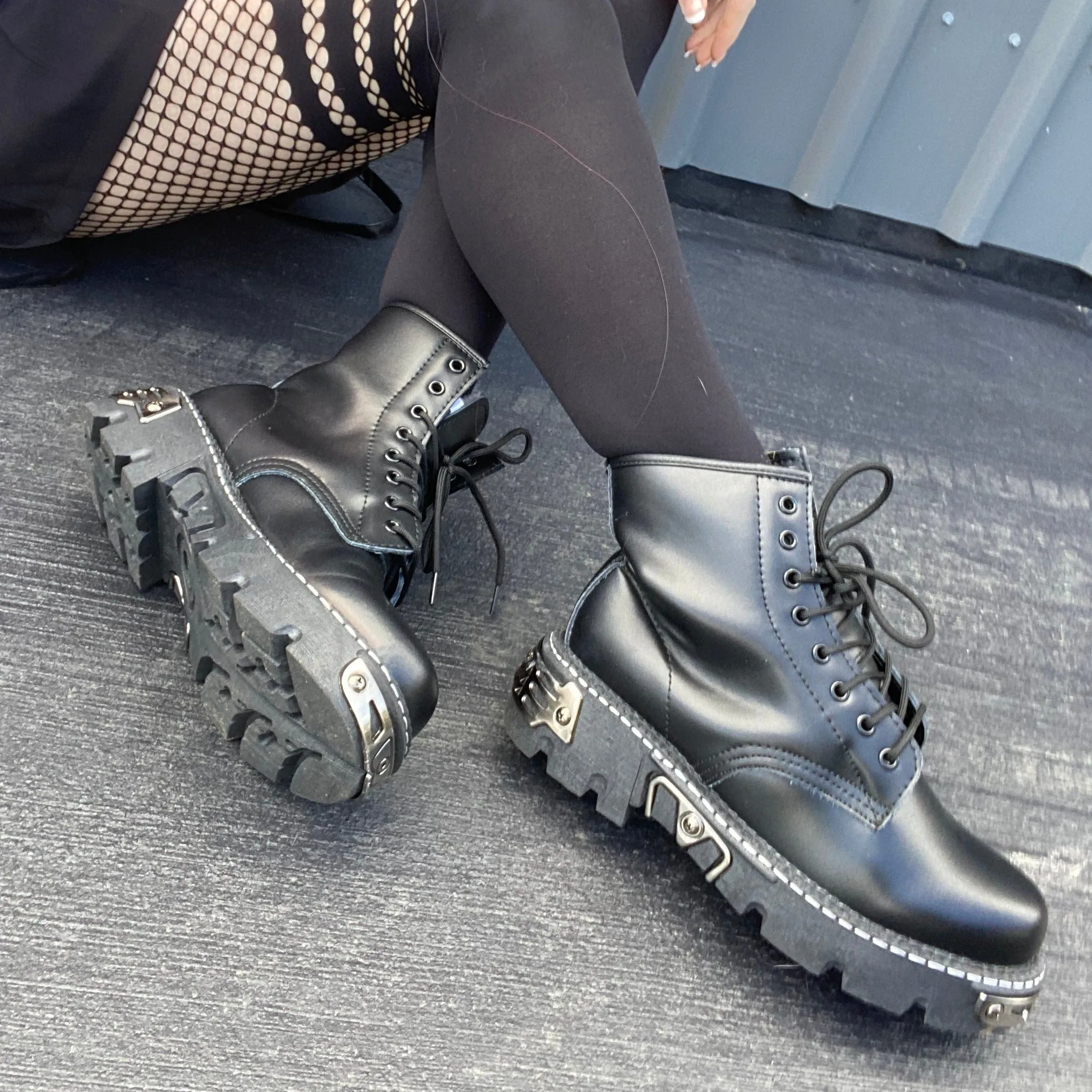 Metal Decor Platform Ankle Boots