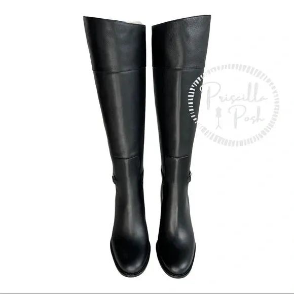 NEW Christian Louboutin Black Lock 70 Leather Knee-high Boots Tall Block heel chunky 37.5