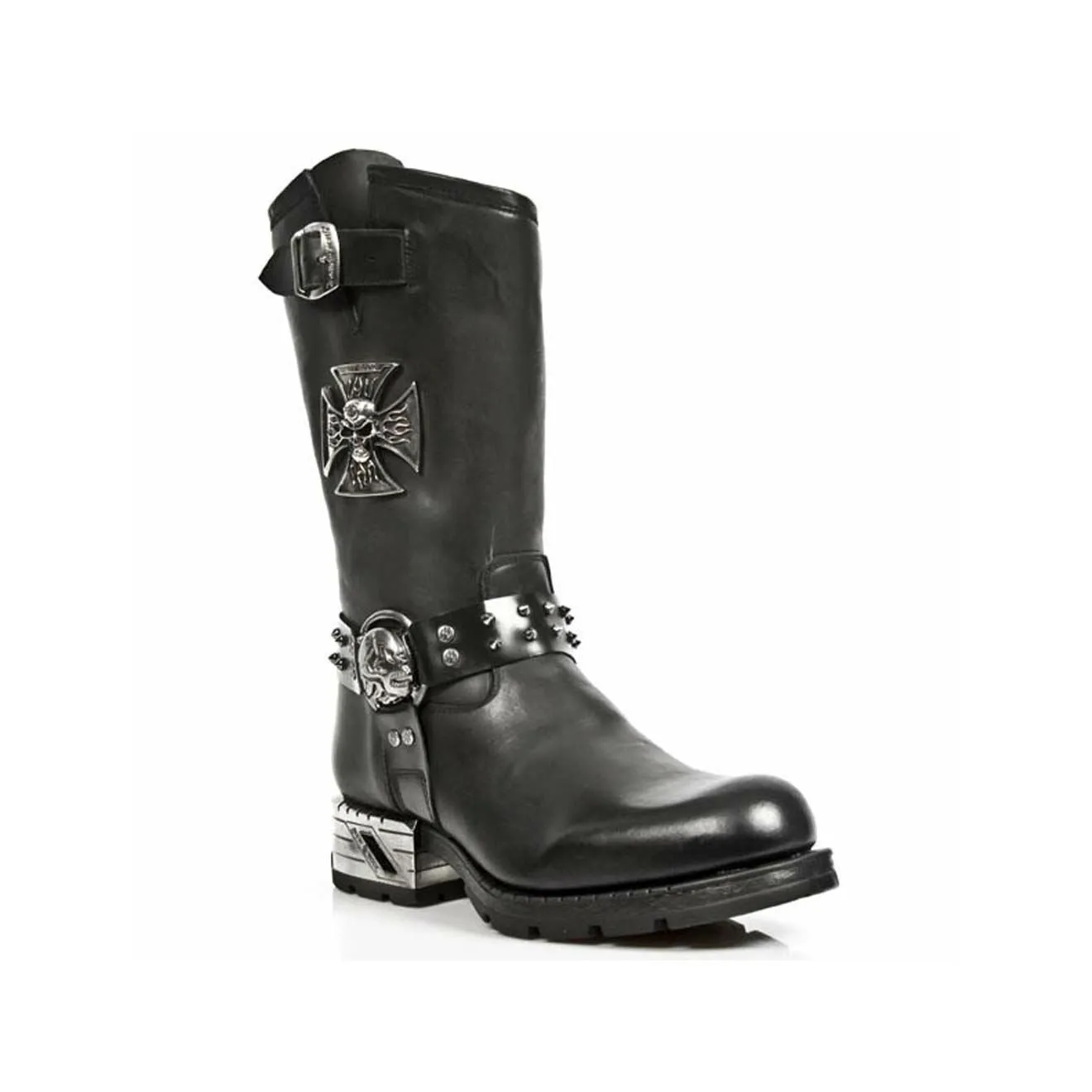 New Rock Men's Black Leather Gothic Cowboy Boots- MR030-S1