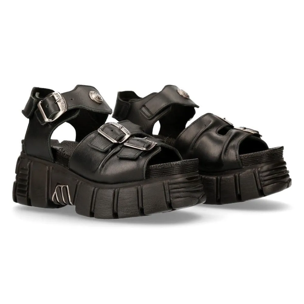 New Rock Unisex Metallic Black Punk Sandal Boots- M-BIOS101-C2