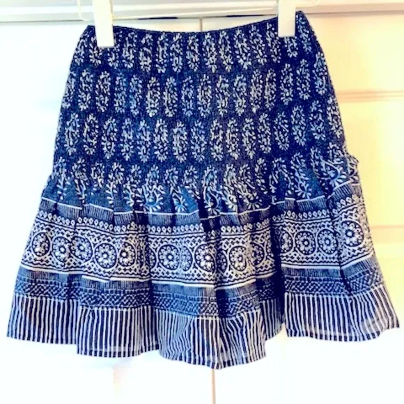 NWT CHELSEA &amp; VIOLET Mayan Blue Paisley Tassel Tie Smocked Mini Skirt XS