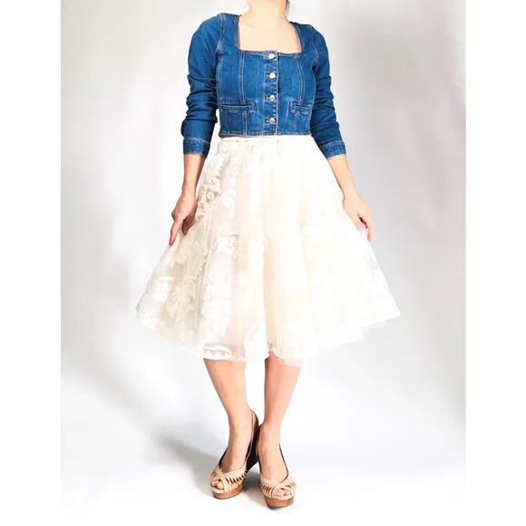 NWT YOANA BARASCHI ANTHROPOLOGY Skirt 8 Ivory Floral Tule Full Retro