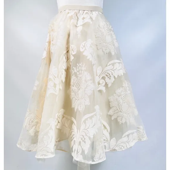 NWT YOANA BARASCHI ANTHROPOLOGY Skirt 8 Ivory Floral Tule Full Retro