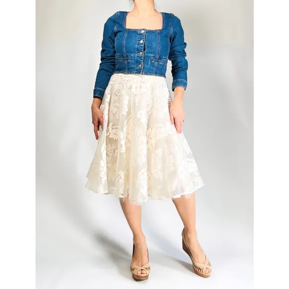 NWT YOANA BARASCHI ANTHROPOLOGY Skirt 8 Ivory Floral Tule Full Retro