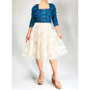 NWT YOANA BARASCHI ANTHROPOLOGY Skirt 8 Ivory Floral Tule Full Retro