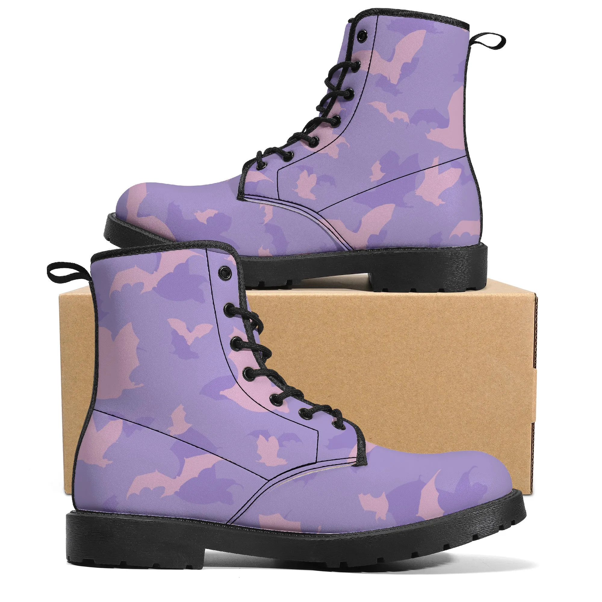 Pastel Goth Batty Faux  Leather Boots / Purple Pink / Unisex