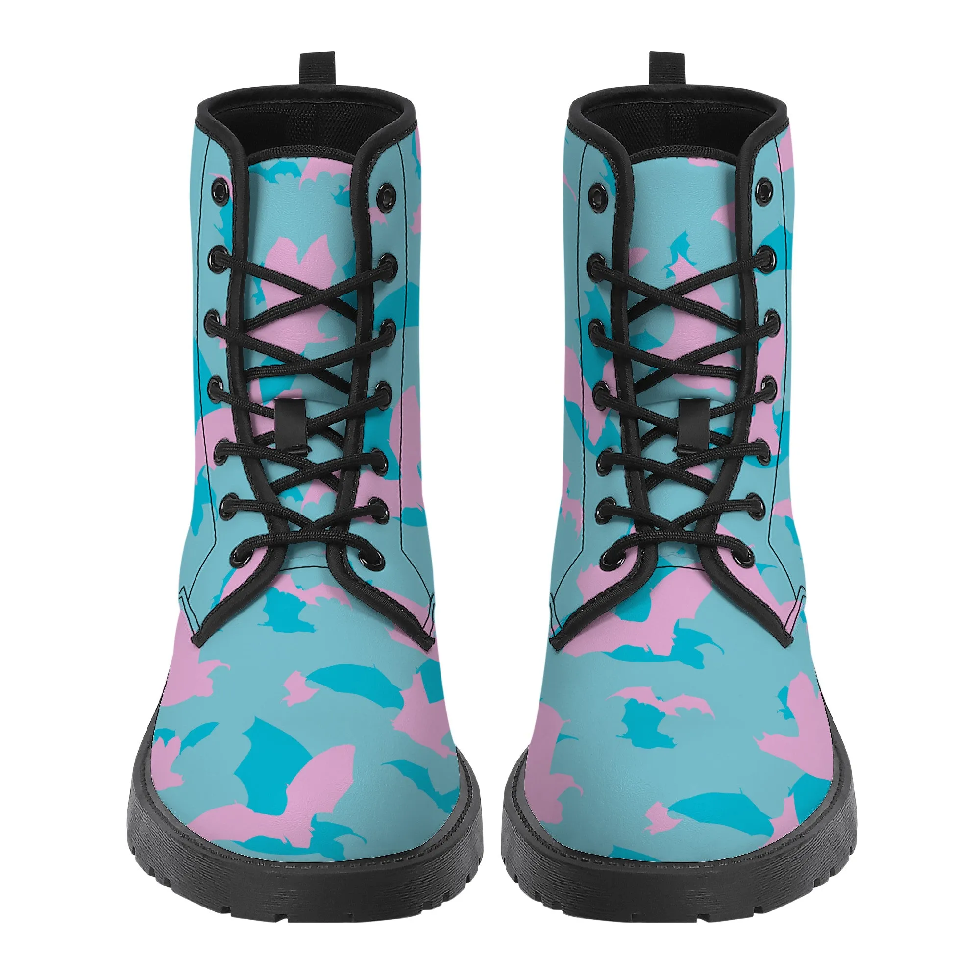 Pastel Goth Batty Faux Leather Boots / Teal Pink / Unisex