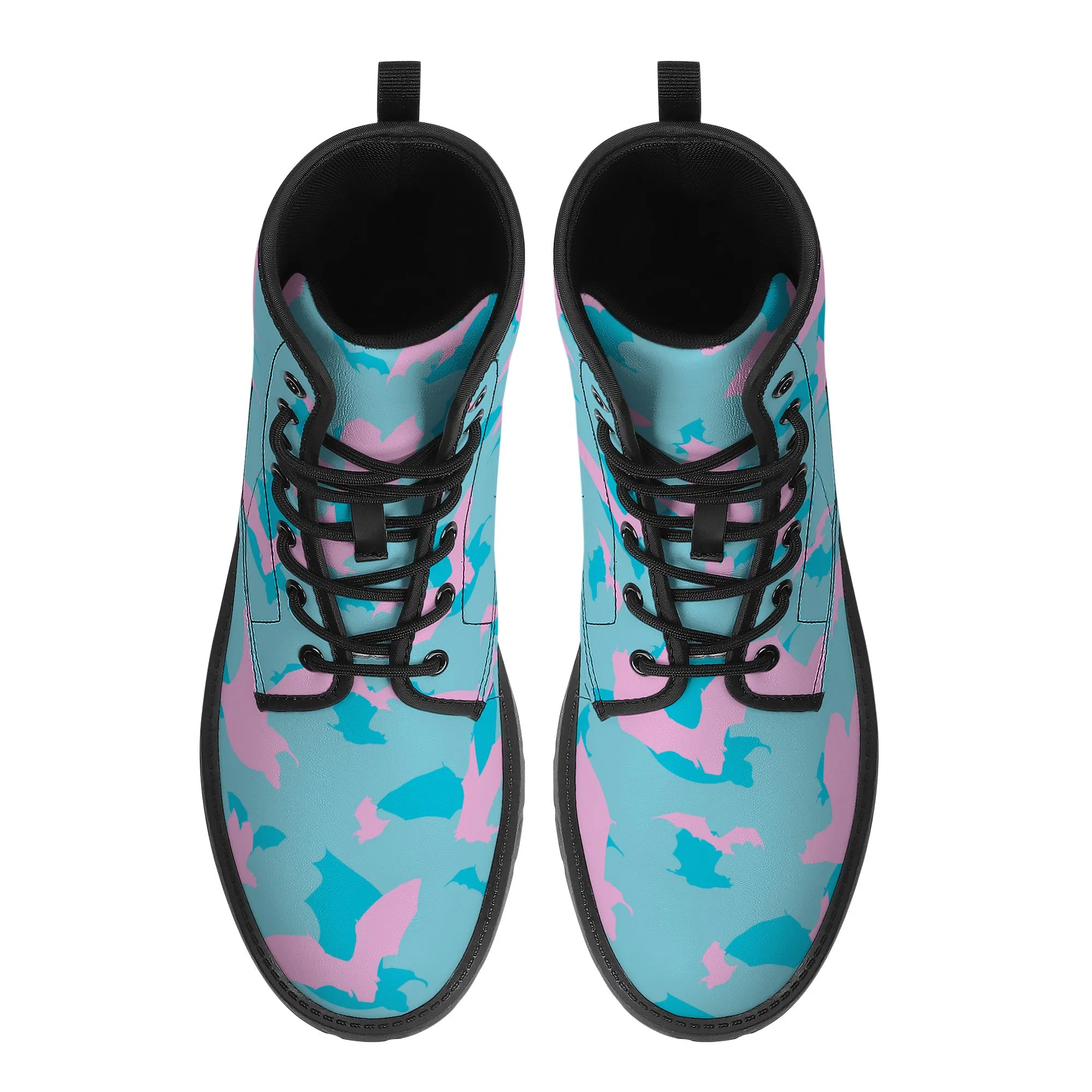 Pastel Goth Batty Faux Leather Boots / Teal Pink / Unisex