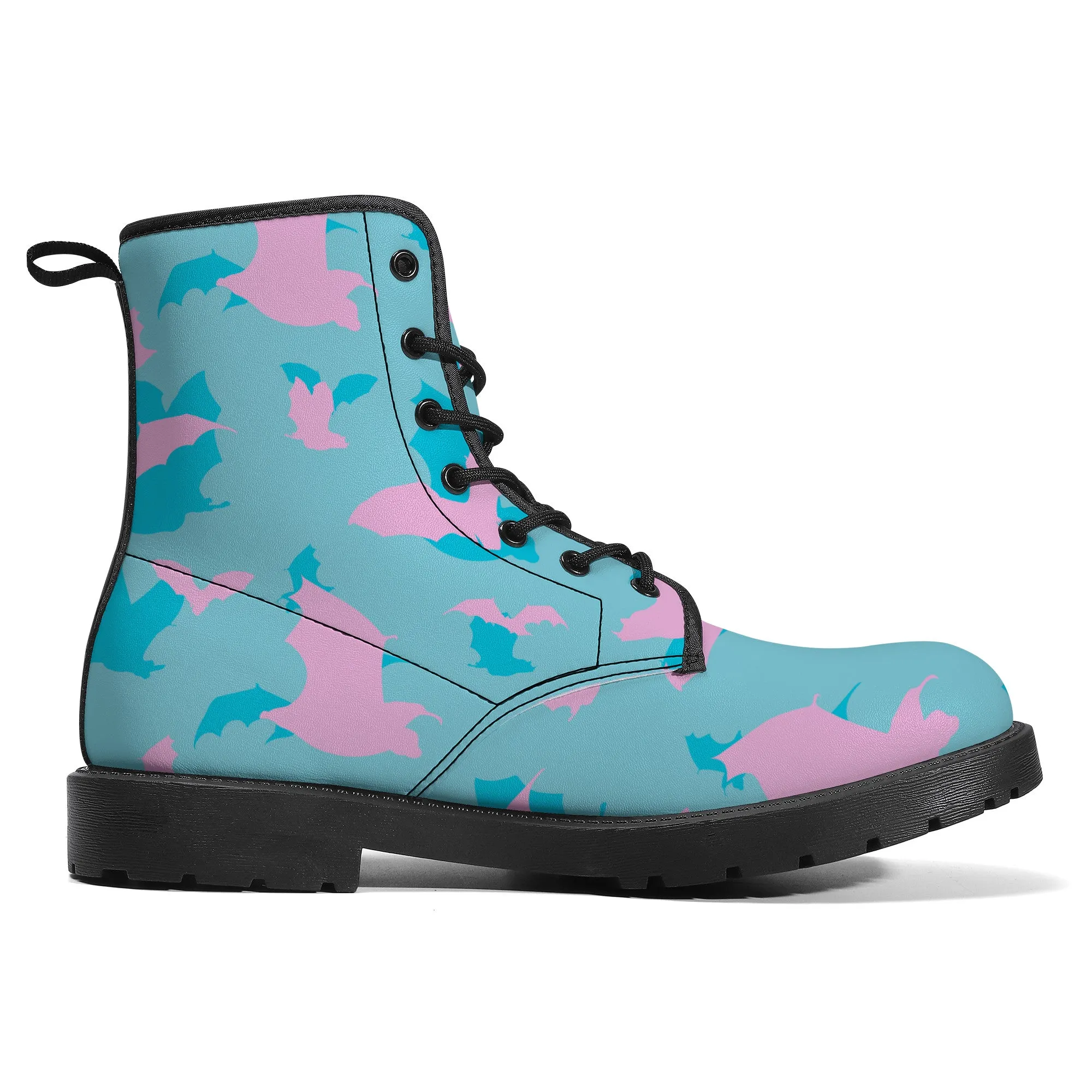 Pastel Goth Batty Faux Leather Boots / Teal Pink / Unisex