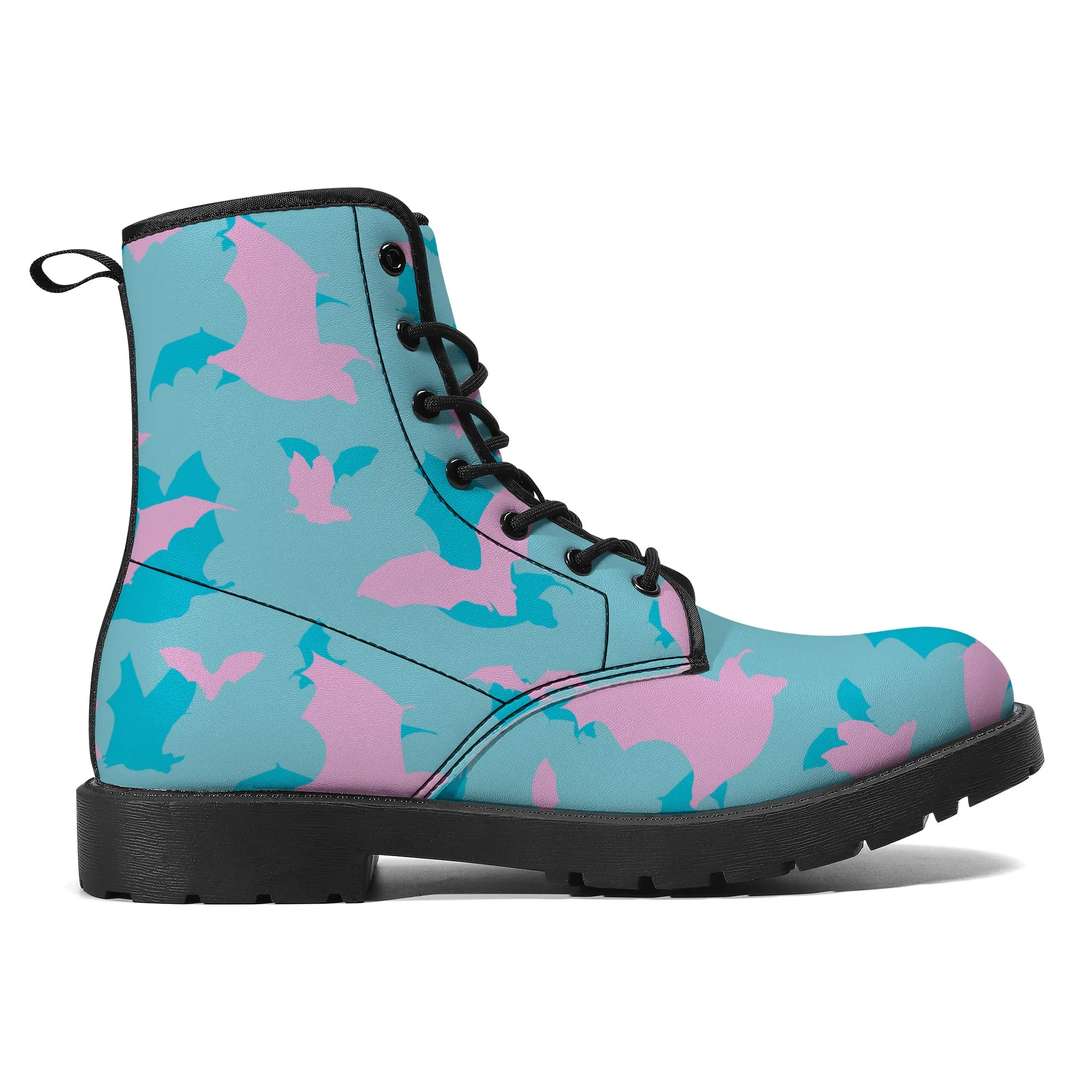Pastel Goth Batty Faux Leather Boots / Teal Pink / Unisex
