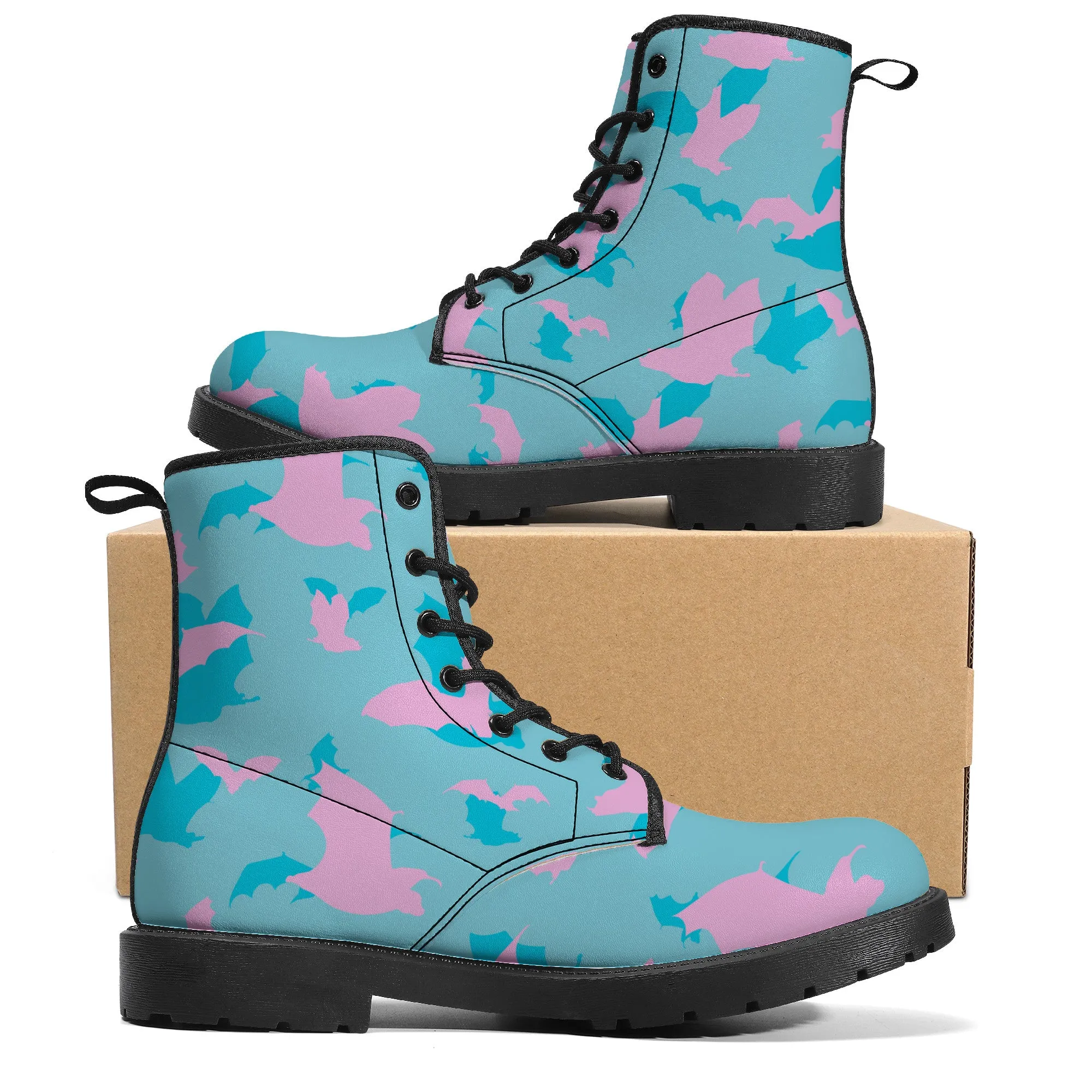 Pastel Goth Batty Faux Leather Boots / Teal Pink / Unisex