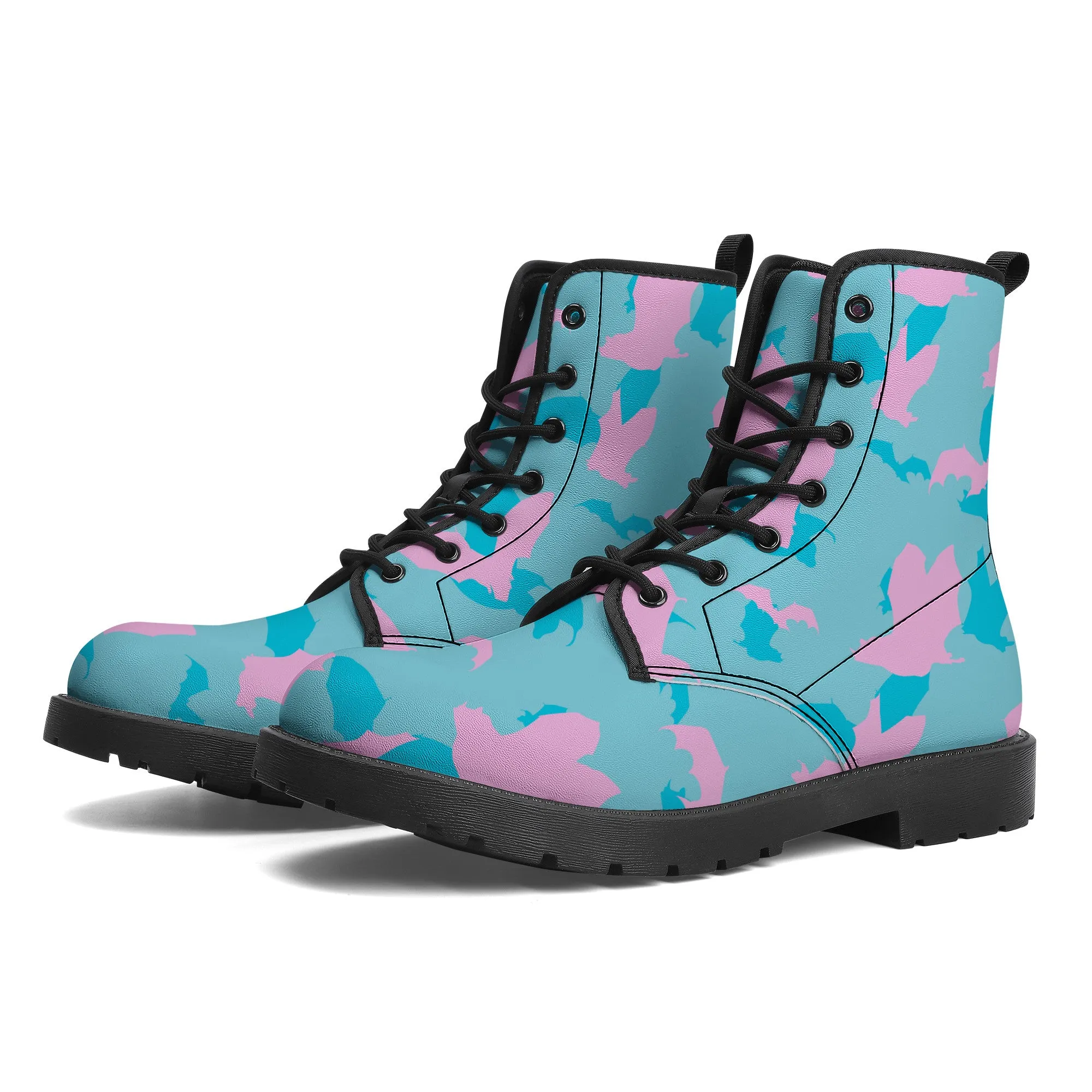 Pastel Goth Batty Faux Leather Boots / Teal Pink / Unisex