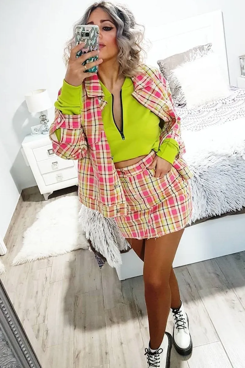 Pink Check Denim Mini Skirt - Blanca