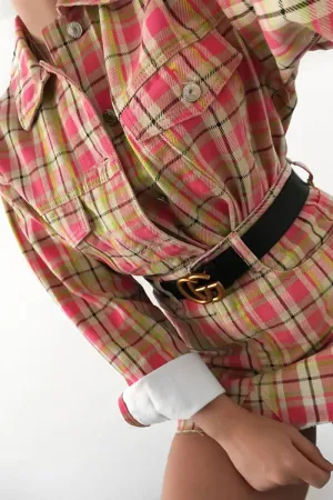 Pink Check Denim Mini Skirt - Blanca