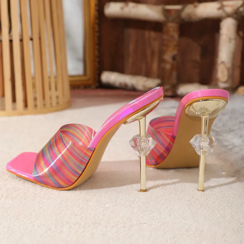 Pink Clear Perspex Strap Gold Metallic Stiletto Heels