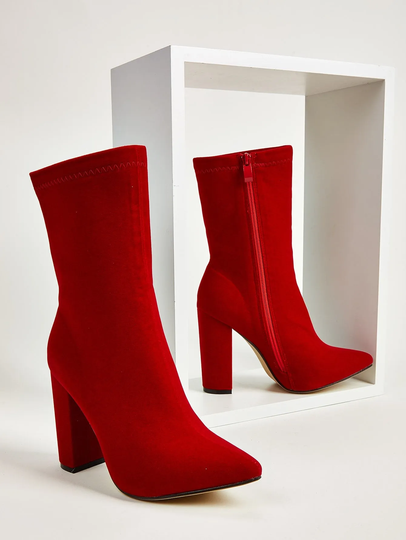 Point Toe Chunky Heeled Ankle Boots