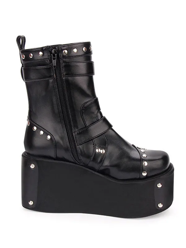 Punk Lolita Boots Rivet Metallic Buckle Platform Black Lolita Shoes