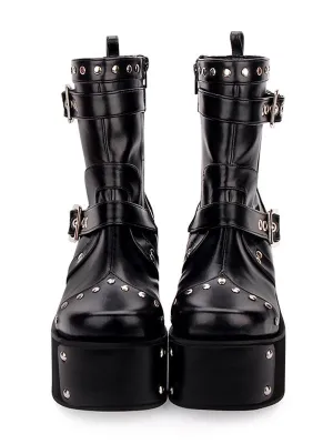 Punk Lolita Boots Rivet Metallic Buckle Platform Black Lolita Shoes