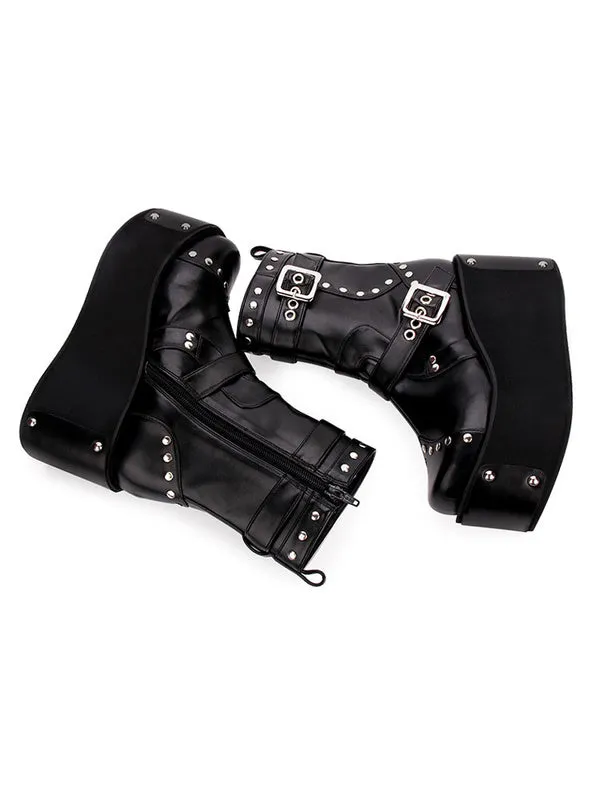 Punk Lolita Boots Rivet Metallic Buckle Platform Black Lolita Shoes