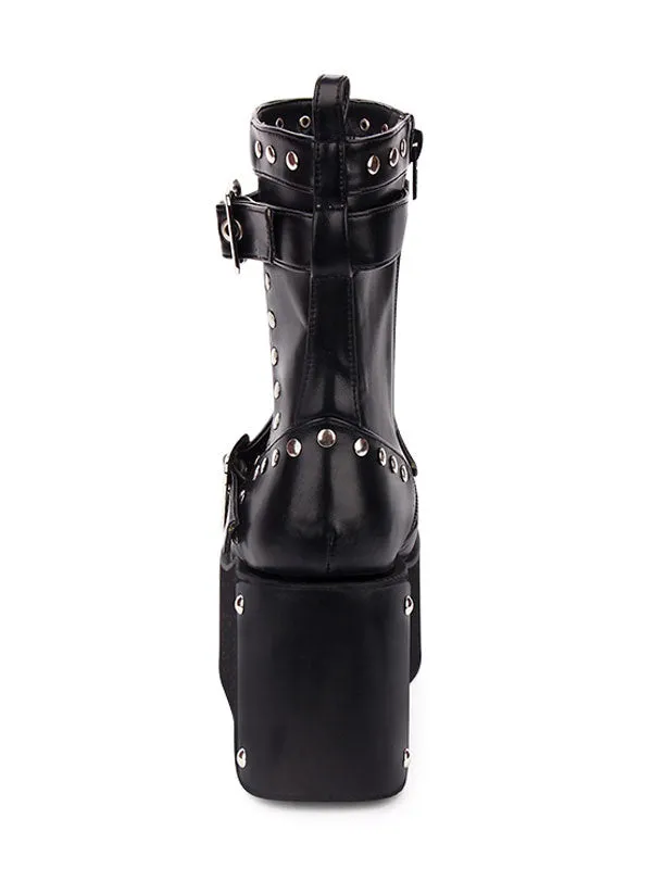 Punk Lolita Boots Rivet Metallic Buckle Platform Black Lolita Shoes