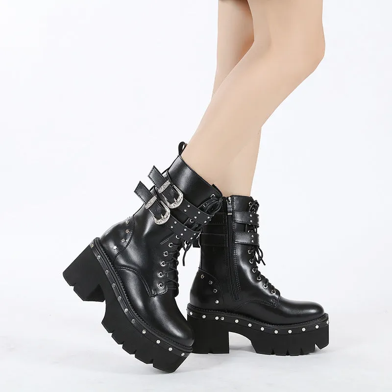 Punk Strap Dark Buckle Strap Boots
