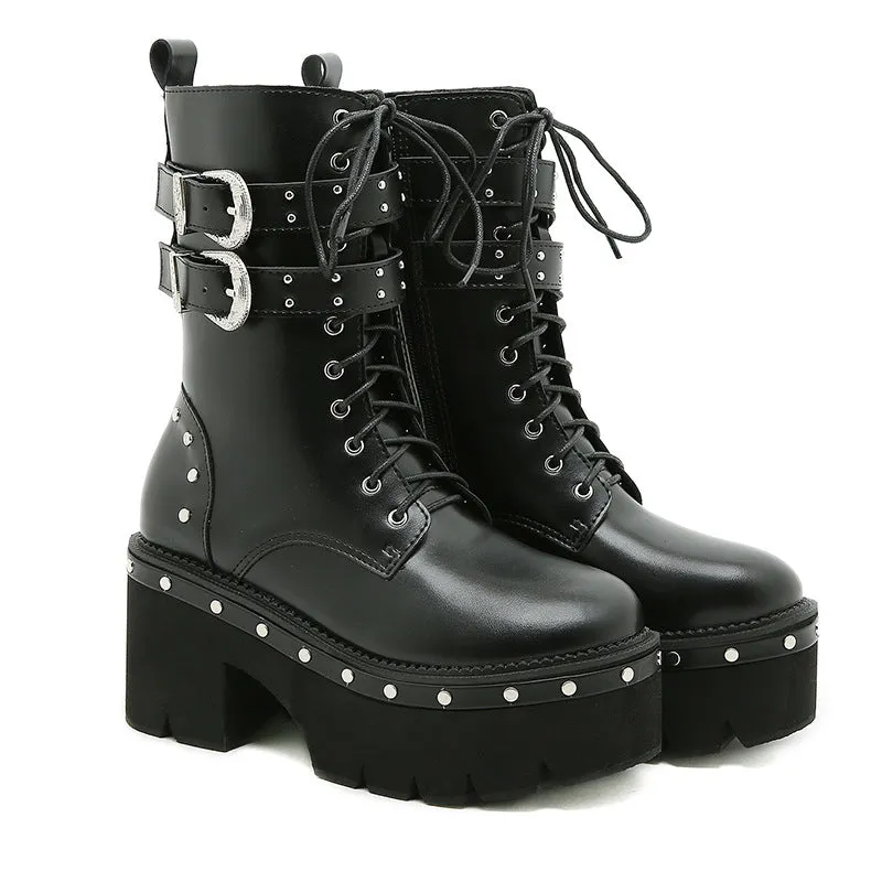 Punk Strap Dark Buckle Strap Boots