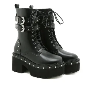 Punk Strap Dark Buckle Strap Boots