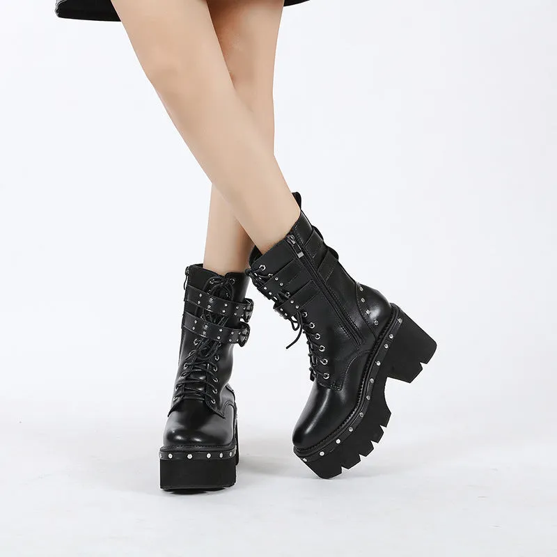 Punk Strap Dark Buckle Strap Boots