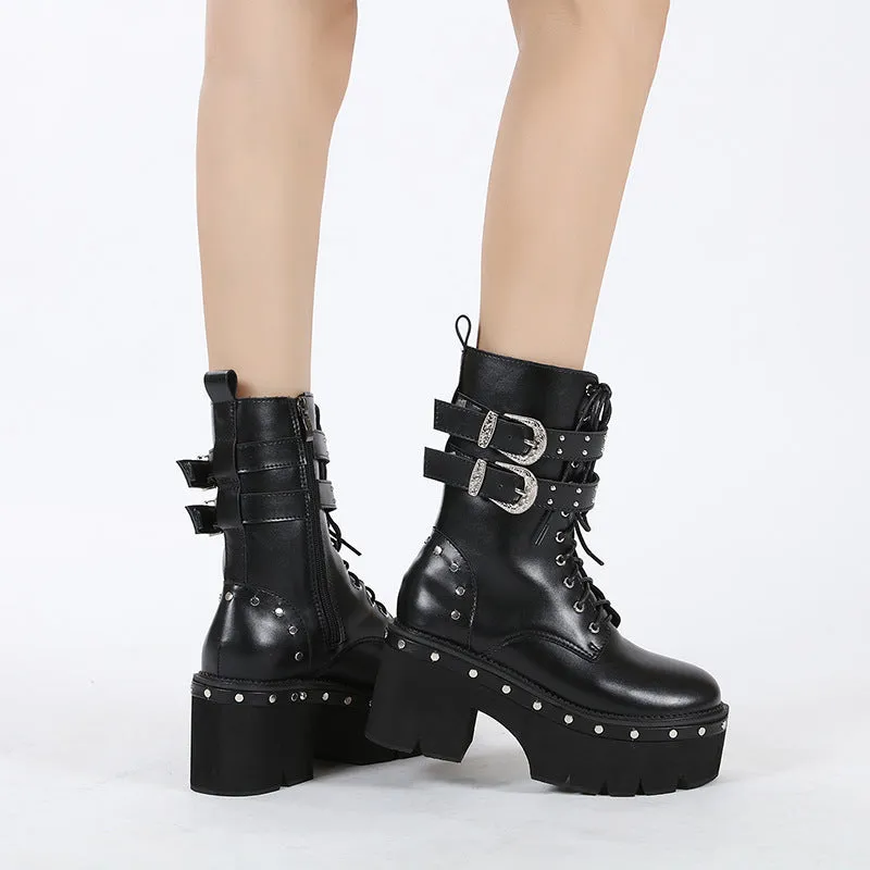 Punk Strap Dark Buckle Strap Boots