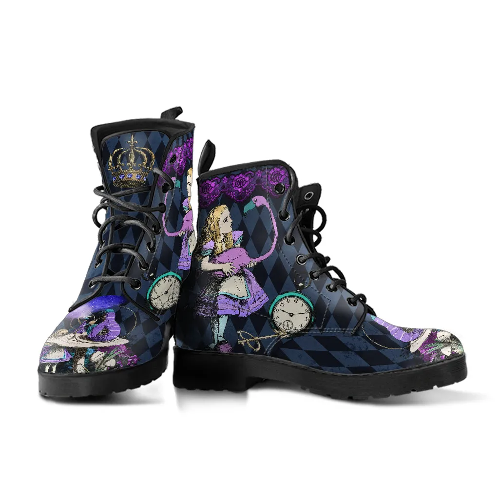 Purple Alice in Wonderland Purple Vegan Boots - Diamond Pattern