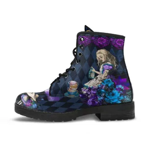 Purple Alice in Wonderland Purple Vegan Boots - Diamond Pattern