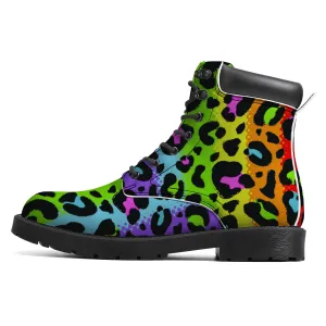 Rainbow Leopard Print Faux Leather Boots / Unisex
