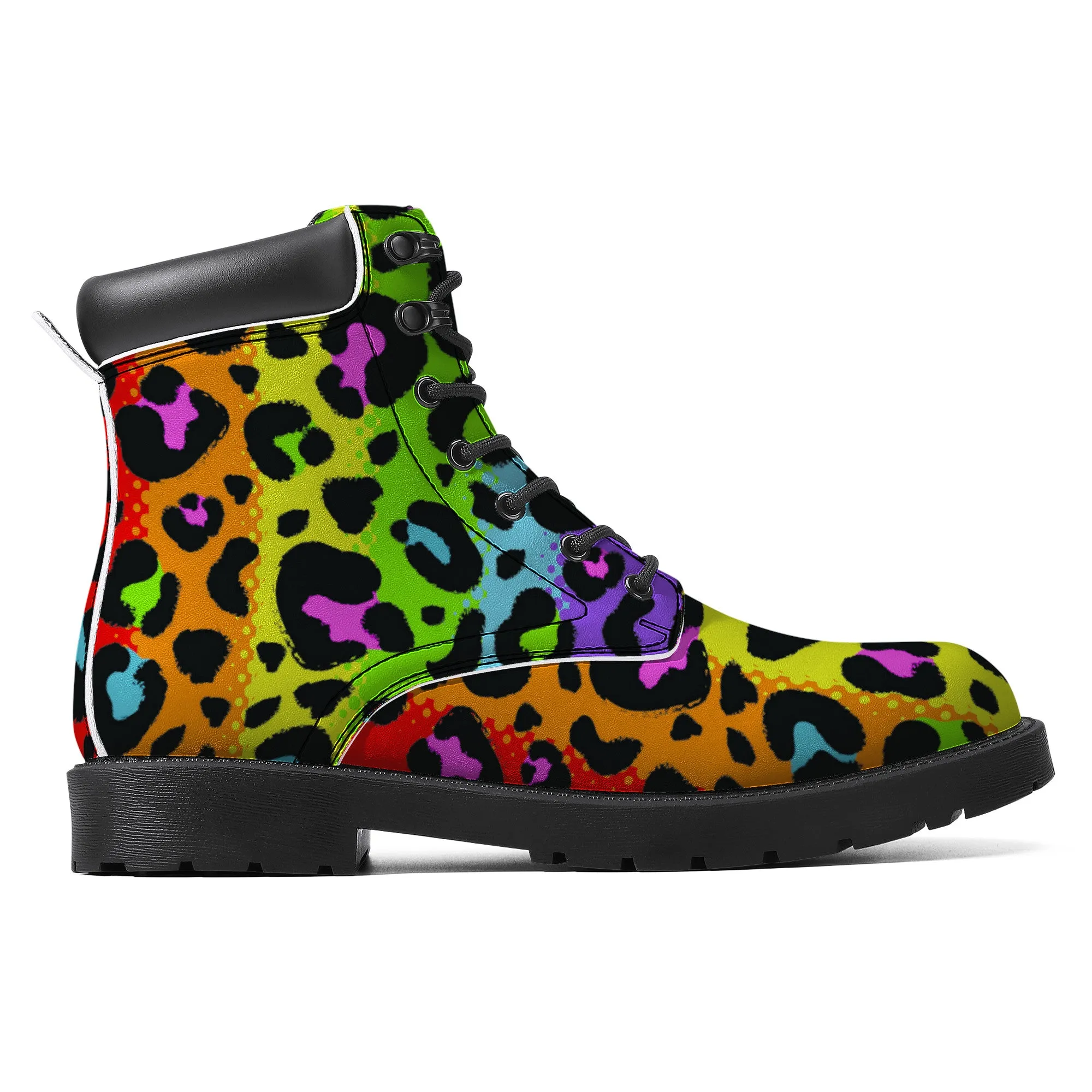 Rainbow Leopard Print Faux Leather Boots / Unisex