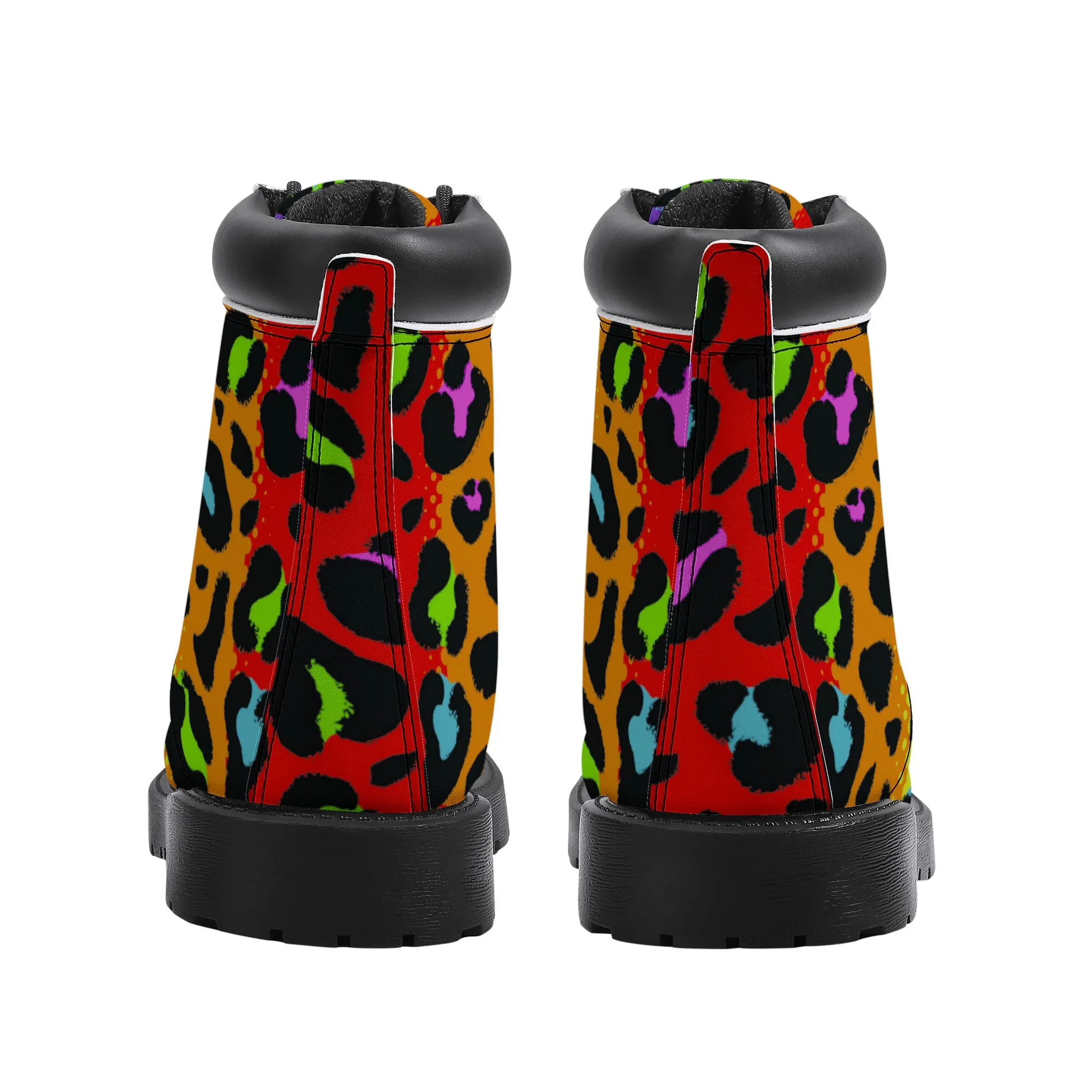 Rainbow Leopard Print Faux Leather Boots / Unisex