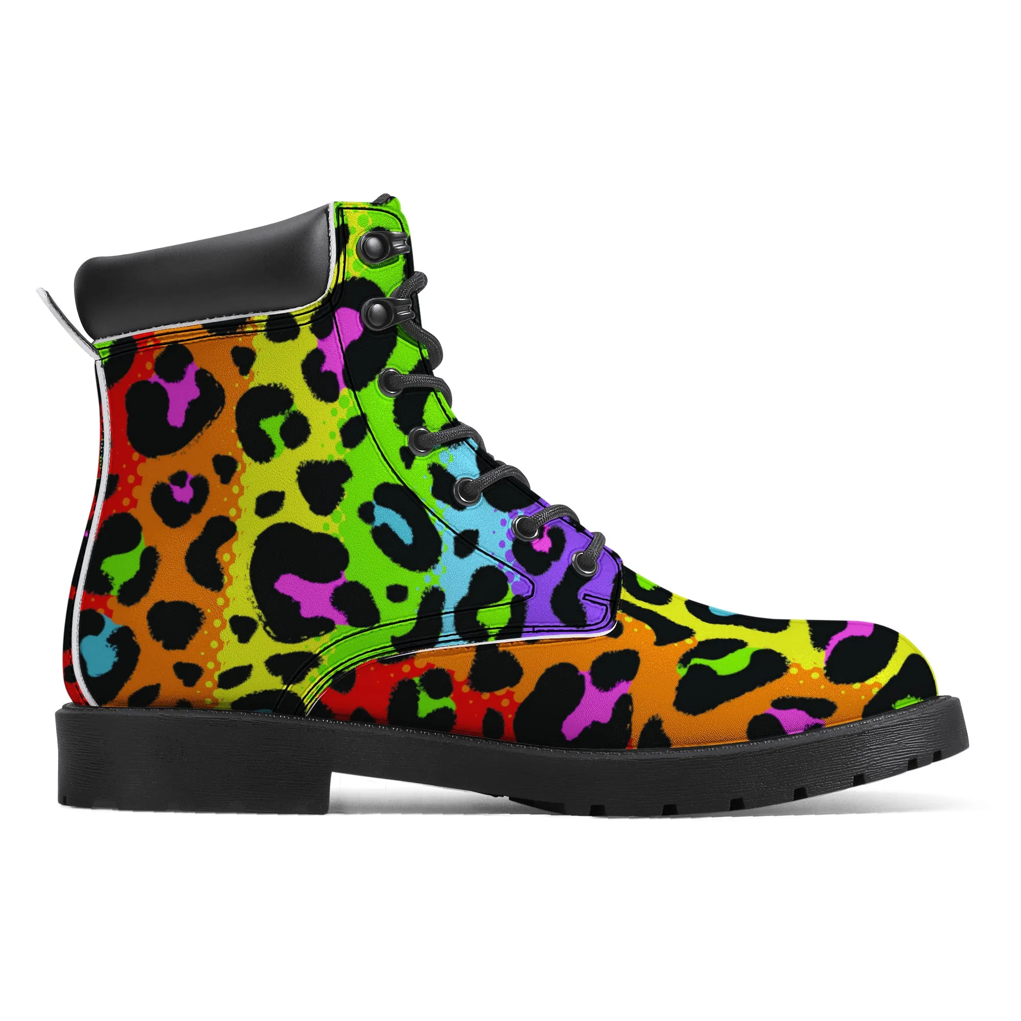 Rainbow Leopard Print Faux Leather Boots / Unisex