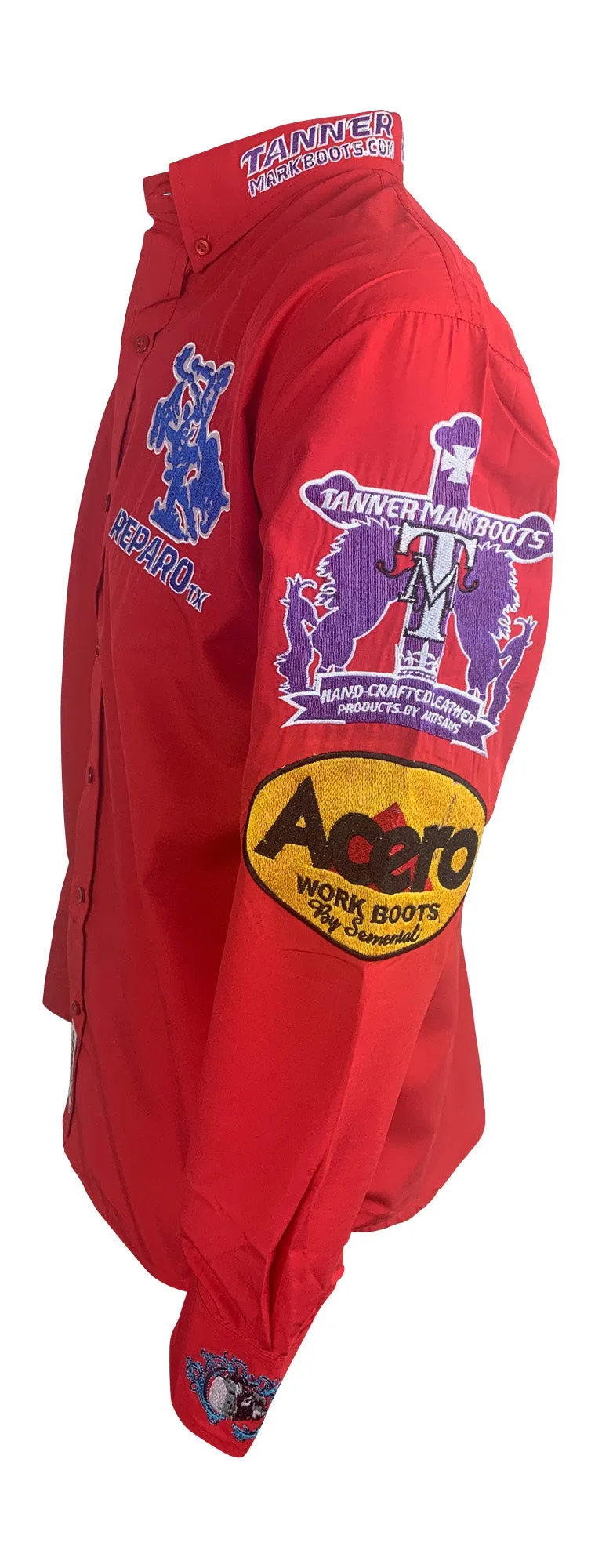 Rancho Semental Reparo Style  Long Sleeve Red Button Down Shirt