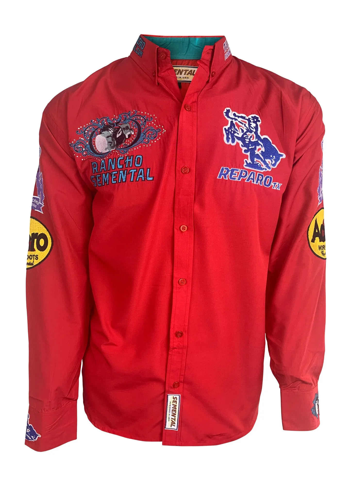 Rancho Semental Reparo Style  Long Sleeve Red Button Down Shirt